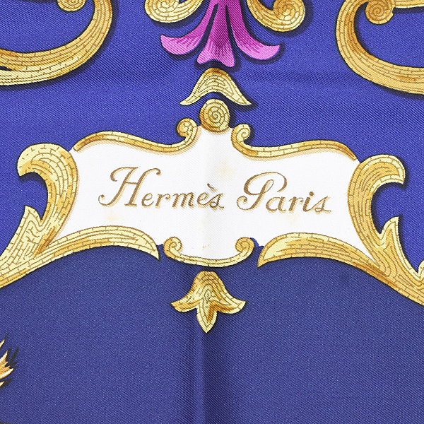 エルメス スカーフ レディース カレ90 CHEVAL TURC トルコの馬 大判 ストール 青 ネイビー シルク HERMES 中古