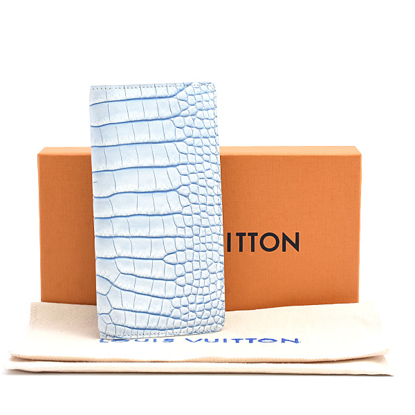 ルイヴィトン 財布 ポルトフォイユ ブラザ 二つ折り長財布 クロコダイル マット ブルー系 Louis Vuitton N80786 中古