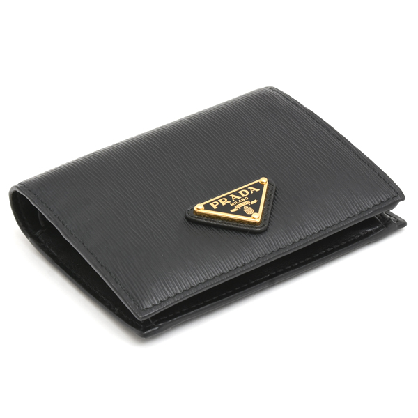 プラダ 財布 ユニセックス 二つ折り コンパクト財布 サフィアーノレザー ブラック PRADA 1MV204 中古