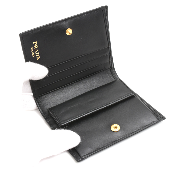 プラダ 財布 ユニセックス 二つ折り コンパクト財布 サフィアーノレザー ブラック PRADA 1MV204 中古