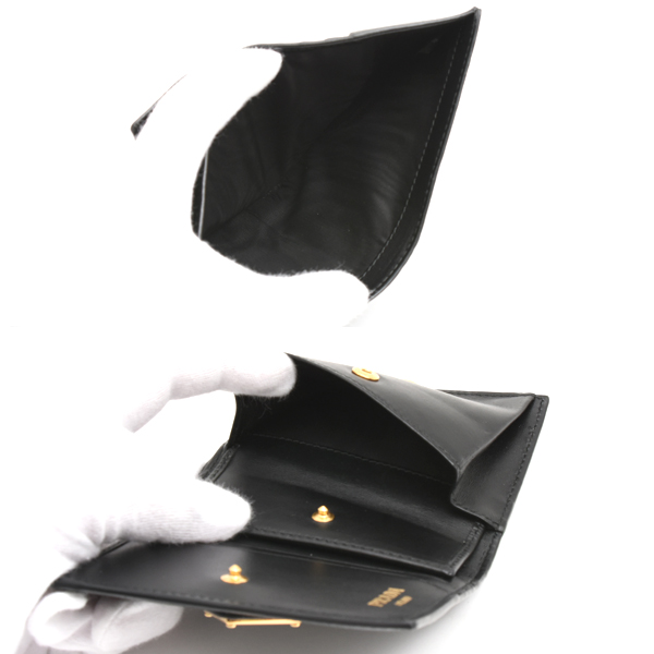 プラダ 財布 ユニセックス 二つ折り コンパクト財布 サフィアーノレザー ブラック PRADA 1MV204 中古