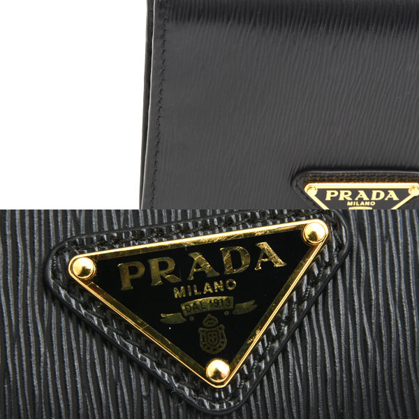 プラダ 財布 ユニセックス 二つ折り コンパクト財布 サフィアーノレザー ブラック PRADA 1MV204 中古