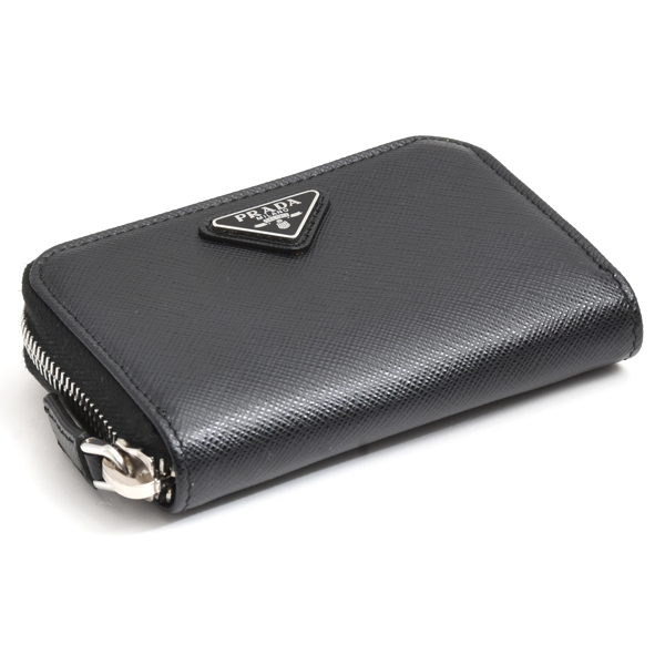 プラダ ユニセックス カードケース ストラップ付 コインカードケース サフィアーノレザー ブラック PRADA 2MR021 中古