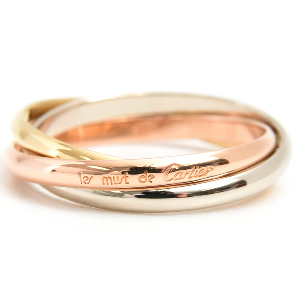 カルティエ 指輪 レディース トリニティ リング 3連 細タイプ 2mm幅 53号 ゴールド Cartier 750YG×WG×PG 中古