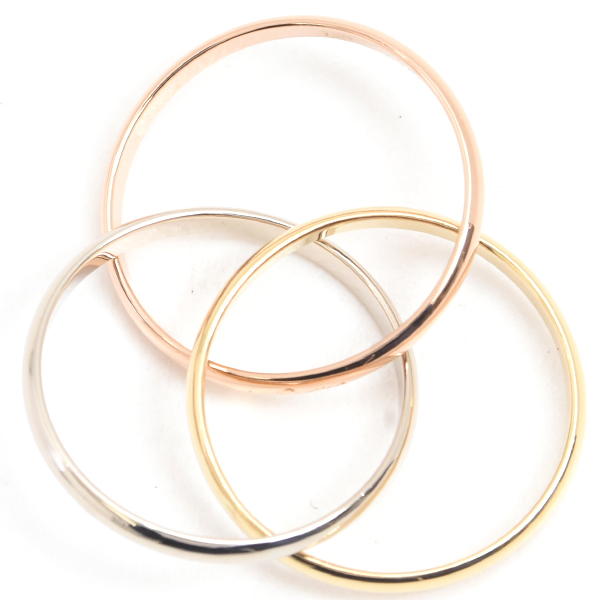 カルティエ 指輪 レディース トリニティ リング 3連 細タイプ 2mm幅 53号 ゴールド Cartier 750YG×WG×PG 中古