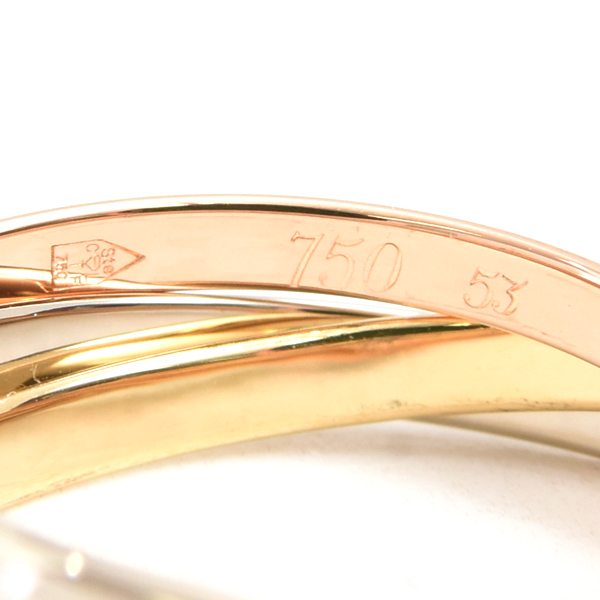 カルティエ 指輪 レディース トリニティ リング 3連 細タイプ 2mm幅 53号 ゴールド Cartier 750YG×WG×PG 中古