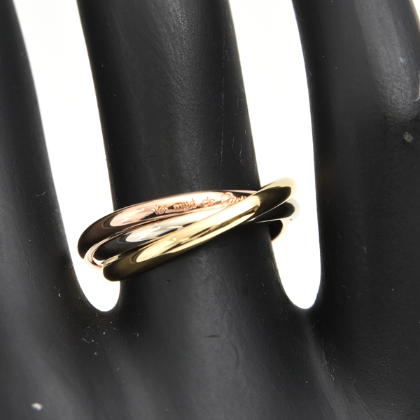 カルティエ 指輪 レディース トリニティ リング 3連 細タイプ 2mm幅 53号 ゴールド Cartier 750YG×WG×PG 中古