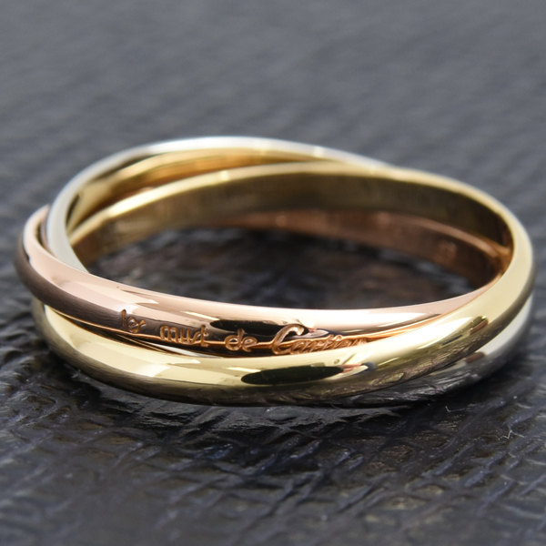 カルティエ 指輪 レディース トリニティ リング 3連 細タイプ 2mm幅 53号 ゴールド Cartier 750YG×WG×PG 中古