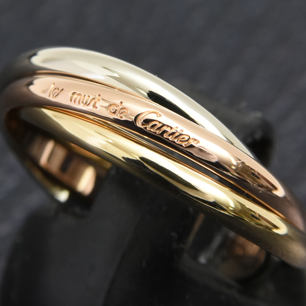 カルティエ 指輪 レディース トリニティ リング 3連 細タイプ 2mm幅 53号 ゴールド Cartier 750YG×WG×PG 中古