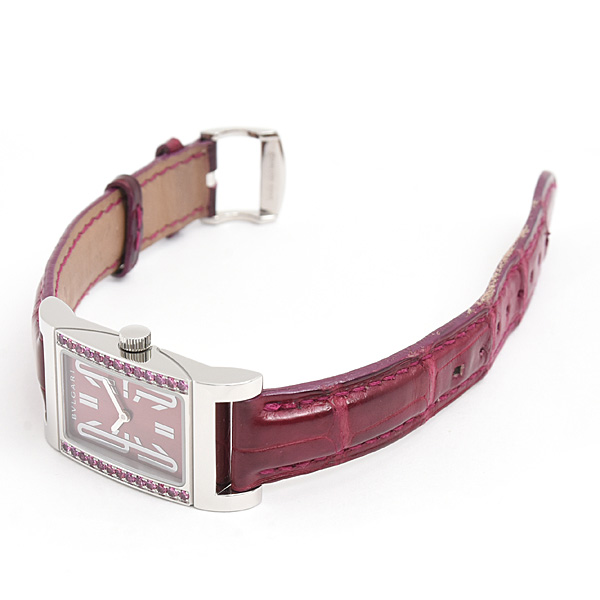 ブルガリ 時計 レディース レッタンゴロ ロードライトガーネットベゼル 電池式 ワインレッド文字盤 ステンレス BVLGARI RT39S 中古