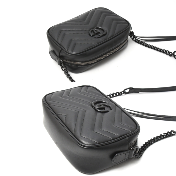 グッチ バッグ レディース メンズ ミニカメラバッグ ショルダーバッグ GGマーモント レザー ブラック 634936 GUCCI 中古