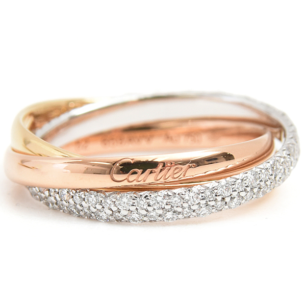 カルティエ 指輪 レディース トリニティ セミパヴェダイヤ SM リング 52号 ゴールド Cartier 750YG×WG×PG 中古