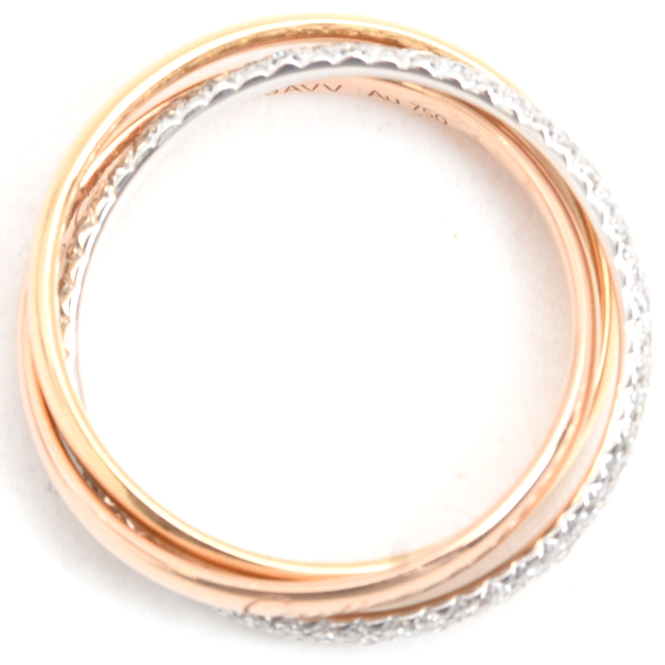 カルティエ 指輪 レディース トリニティ セミパヴェダイヤ SM リング 52号 ゴールド Cartier 750YG×WG×PG 中古