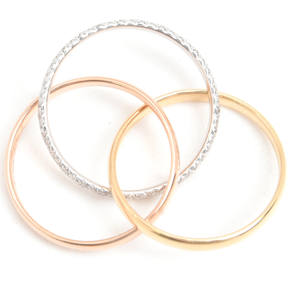 カルティエ 指輪 レディース トリニティ セミパヴェダイヤ SM リング 52号 ゴールド Cartier 750YG×WG×PG 中古