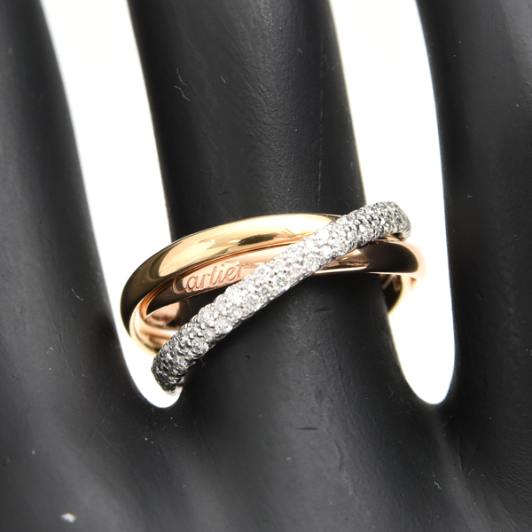 カルティエ 指輪 レディース トリニティ セミパヴェダイヤ SM リング 52号 ゴールド Cartier 750YG×WG×PG 中古