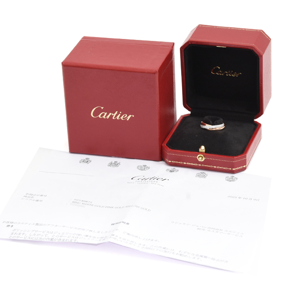 カルティエ 指輪 レディース トリニティ セミパヴェダイヤ SM リング 52号 ゴールド Cartier 750YG×WG×PG 中古