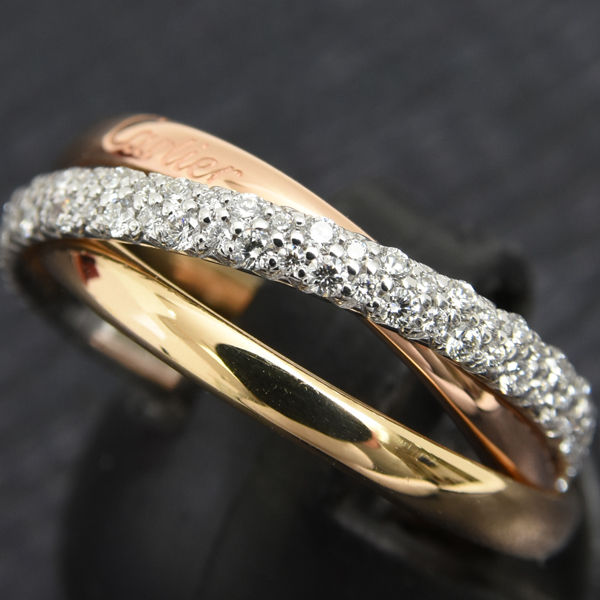 カルティエ 指輪 レディース トリニティ セミパヴェダイヤ SM リング 52号 ゴールド Cartier 750YG×WG×PG 中古