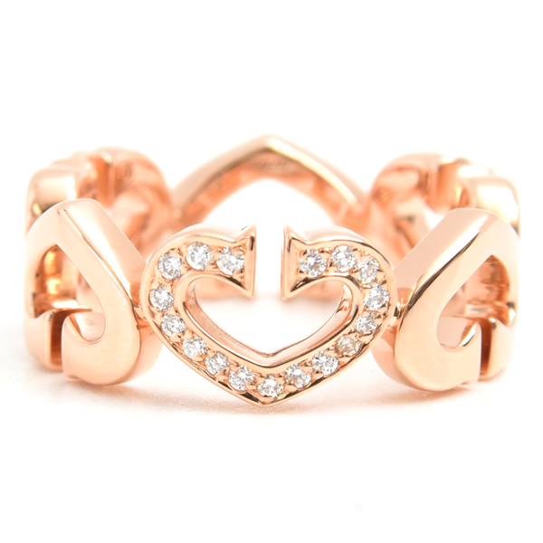 カルティエ 指輪 レディース Cハート ダイヤモンド リング 50号 保証書付 ピンクゴールド Cartier 750PG 中古