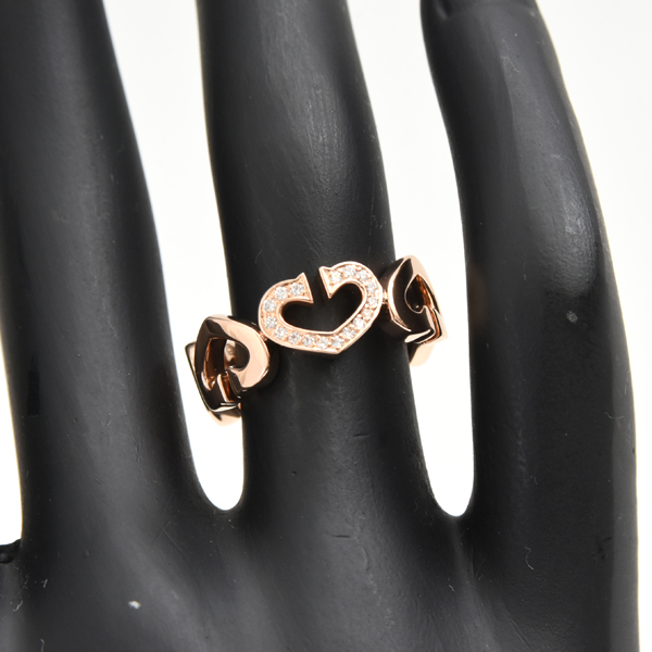 カルティエ 指輪 レディース Cハート ダイヤモンド リング 50号 保証書付 ピンクゴールド Cartier 750PG 中古