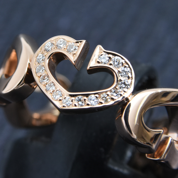 カルティエ 指輪 レディース Cハート ダイヤモンド リング 50号 保証書付 ピンクゴールド Cartier 750PG 中古