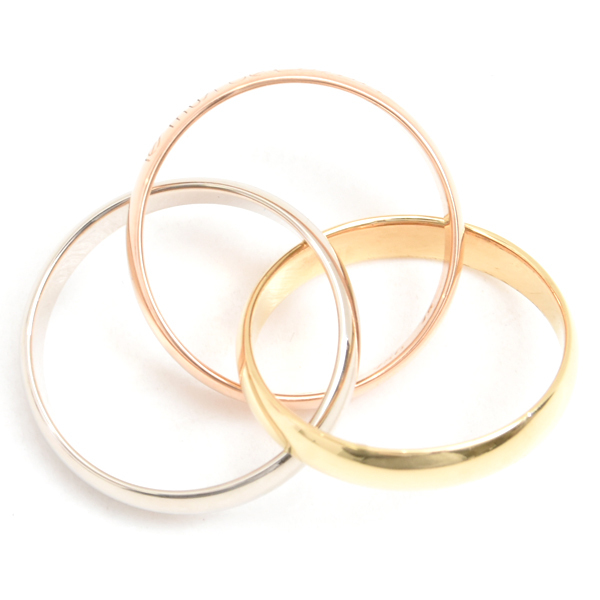 カルティエ 指輪 レディース トリニティ リング 49号 約3mm幅 6.6g ゴールド Cartier 750YG×WG×PG 中古