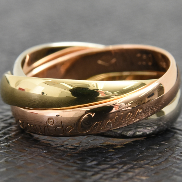 カルティエ 指輪 レディース トリニティ リング 49号 約3mm幅 6.6g ゴールド Cartier 750YG×WG×PG 中古