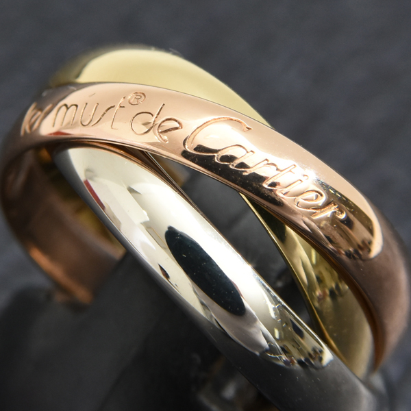 カルティエ 指輪 レディース トリニティ リング 49号 約3mm幅 6.6g ゴールド Cartier 750YG×WG×PG 中古