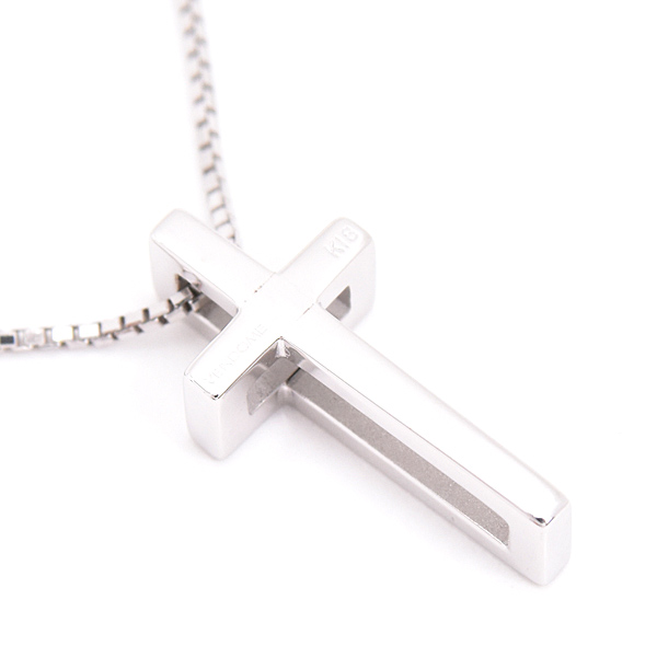 ヴァンドーム青山 ネックレス レディース クロス ペンダント ホワイトゴールド VENDOME AOYAMA K18WG 中古