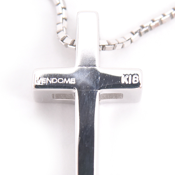 ヴァンドーム青山 ネックレス レディース クロス ペンダント ホワイトゴールド VENDOME AOYAMA K18WG 中古