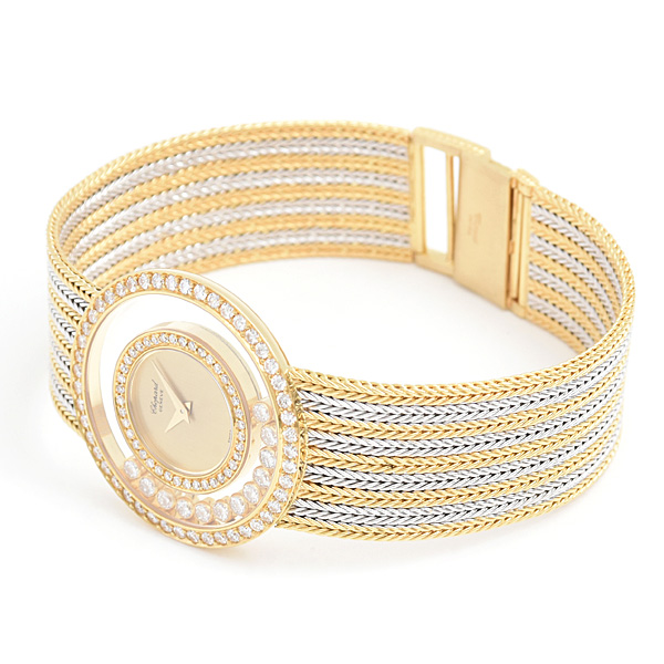 ショパール 時計 メンズ ハッピーダイヤモンド 2重ダイヤベゼル 12Pムービングダイヤ ゴールド 750YG×WG Chopard 212684-0001 中古