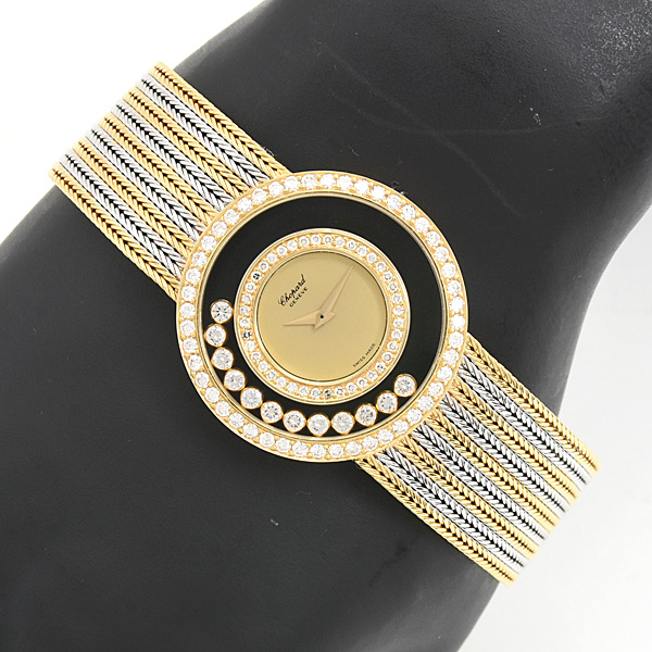ショパール 時計 メンズ ハッピーダイヤモンド 2重ダイヤベゼル 12Pムービングダイヤ ゴールド 750YG×WG Chopard 212684-0001 中古