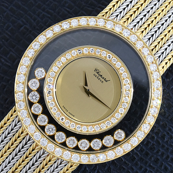 ショパール 時計 メンズ ハッピーダイヤモンド 2重ダイヤベゼル 12Pムービングダイヤ ゴールド 750YG×WG Chopard 212684-0001 中古