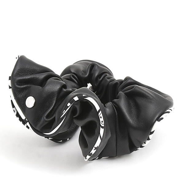 エルメス 小物 レディース シュシュ クラウディア ヘアアクセサリー レザー ブラック HERMES 中古