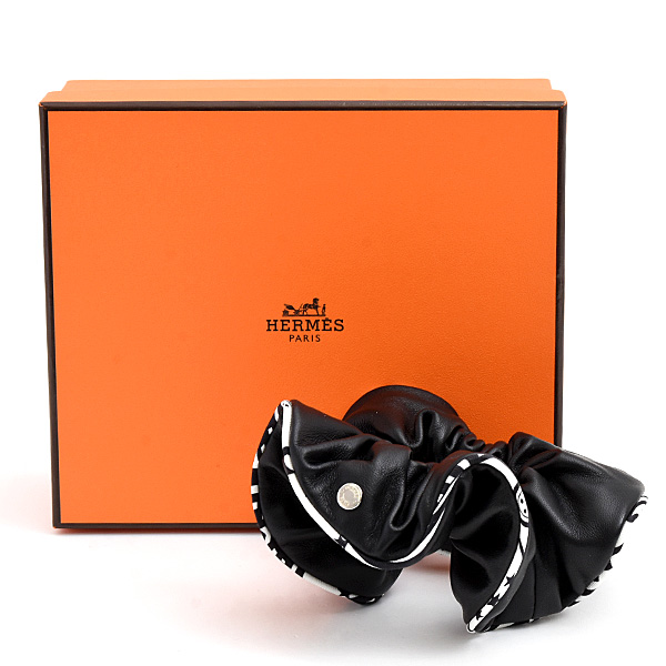 エルメス 小物 レディース シュシュ クラウディア ヘアアクセサリー レザー ブラック HERMES 中古