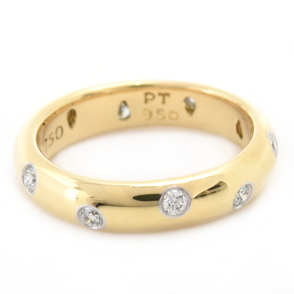 ティファニー 指輪 レディース ドッツ リング 10Pダイヤモンド 9号 イエローゴールド プラチナ 750YG PT950 TIFFANY 中古