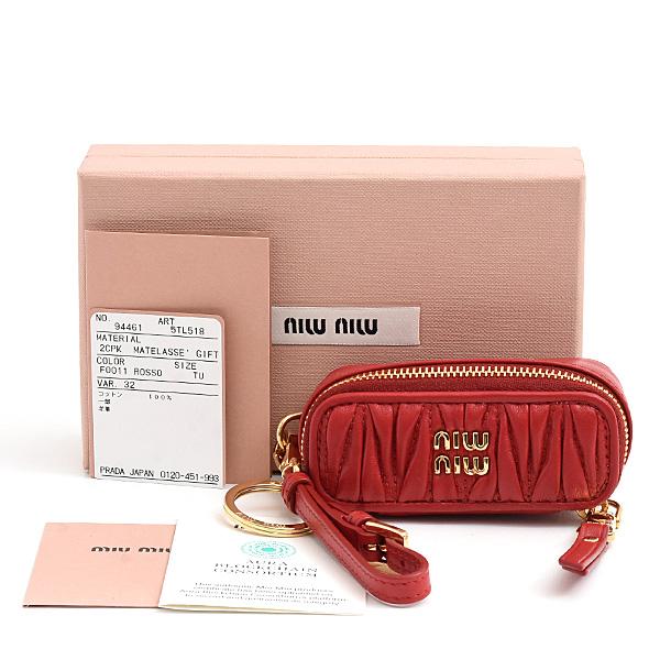 ミュウミュウ 小物 レディース マテラッセ リップケース バッグチャーム カーフ レッド MIUMIU 5TL518 中古