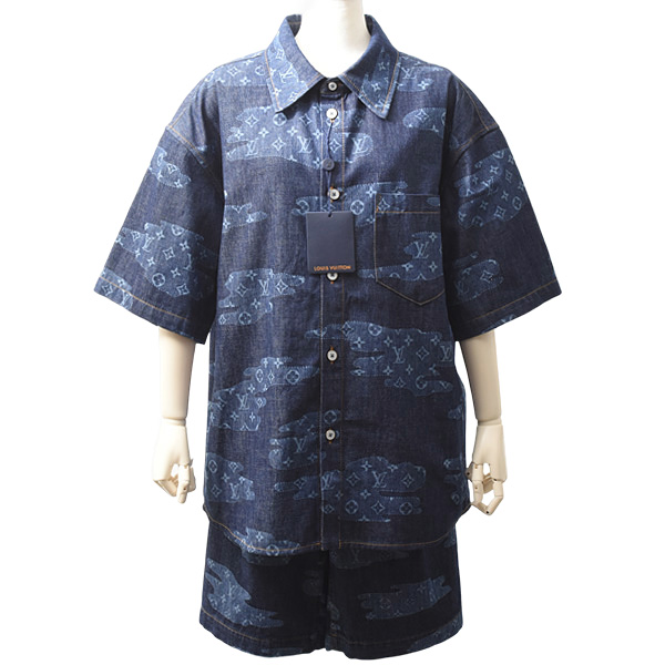 ルイヴィトン 衣類 メンズ モノグラムショートスリーブシャンブレーシャツ モノグラムシャンブレーショーツ セットアップ Louis Vuitton 1AIMJ8 1AILUB 未使用展示品