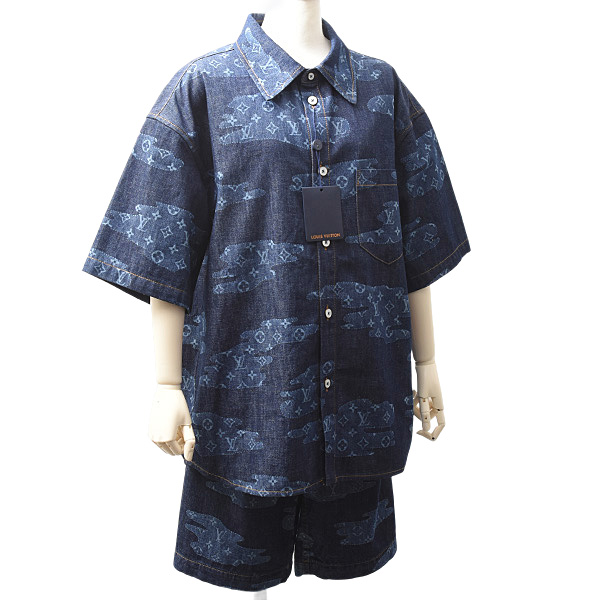 ルイヴィトン 衣類 メンズ モノグラムショートスリーブシャンブレーシャツ モノグラムシャンブレーショーツ セットアップ Louis Vuitton 1AIMJ8 1AILUB 未使用展示品