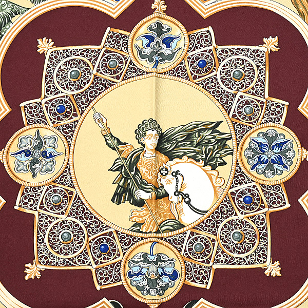 エルメス スカーフ レディース カレ90 LE TRIOMPHE DU PALADIN 正義の騎士の勝利 ストール シルク ボルドー HERMES 中古