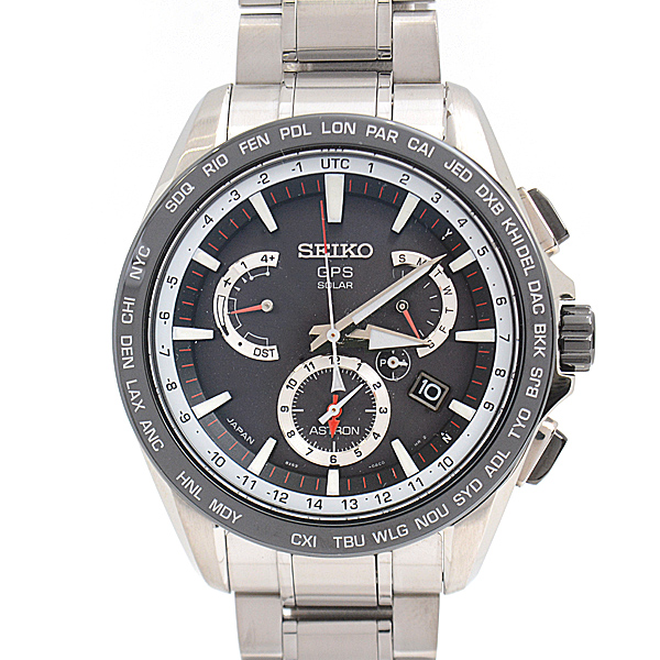 セイコー 時計 メンズ アストロン デュアルタイム ソーラー発電式 GPS ブラック文字盤 ステンレス セラミック SEIKO SBXB051 8X53-0AD0-2 中古
