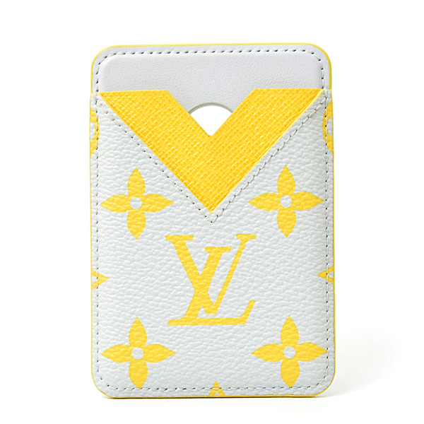 ルイヴィトン カードケース メンズ ポルトカルト マグネット iPhone マグセーフ モノグラムグロウ ライトグレー×イエロー Louis Vuitton M15033 中古
