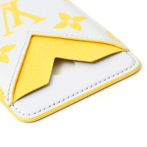 ルイヴィトン カードケース メンズ ポルトカルト マグネット iPhone マグセーフ モノグラムグロウ ライトグレー×イエロー Louis Vuitton M15033 中古