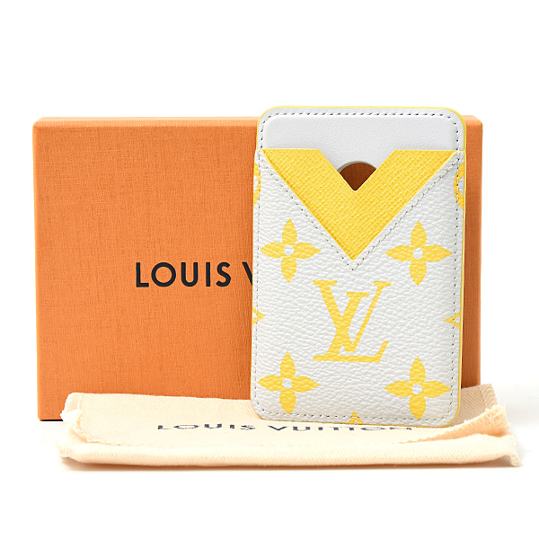 ルイヴィトン カードケース メンズ ポルトカルト マグネット iPhone マグセーフ モノグラムグロウ ライトグレー×イエロー Louis Vuitton M15033 中古