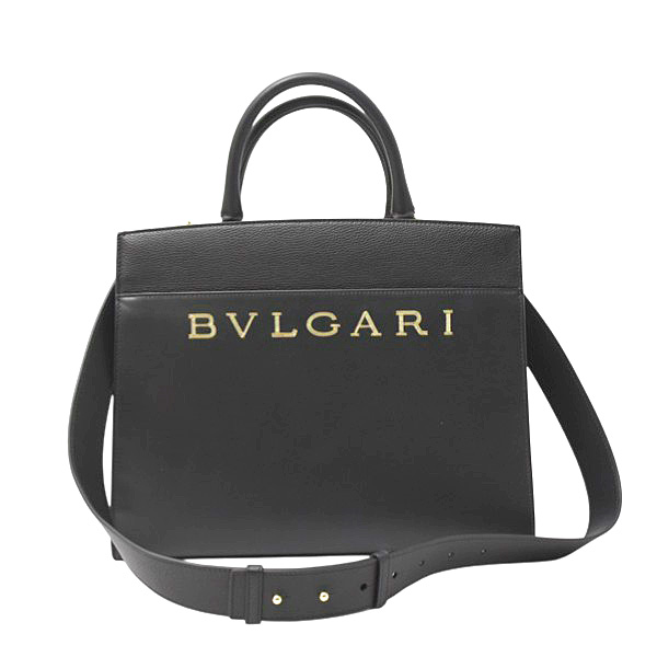 ブルガリ バッグ レディース ロゴ入り 2WAYショルダーバッグ ハンドバッグ レザー ブラック BVLGARI 292516 中古