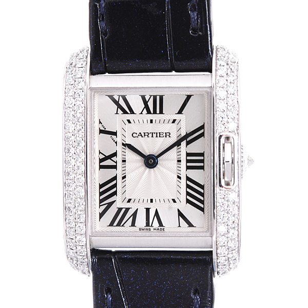 カルティエ 時計 レディース タンクアングレーズSM 2重ダイヤベゼル 電池式 ホワイトゴールド 750WG Cartier WT100015 中古