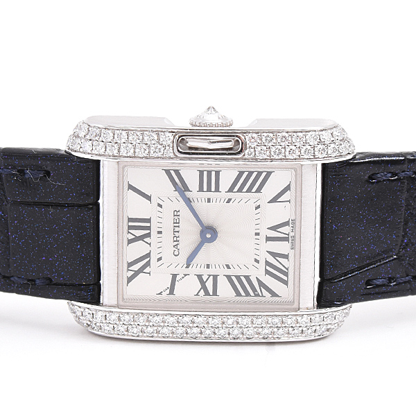 カルティエ 時計 レディース タンクアングレーズSM 2重ダイヤベゼル 電池式 ホワイトゴールド 750WG Cartier WT100015 中古