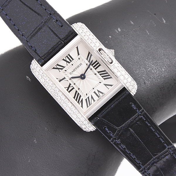 カルティエ 時計 レディース タンクアングレーズSM 2重ダイヤベゼル 電池式 ホワイトゴールド 750WG Cartier WT100015 中古
