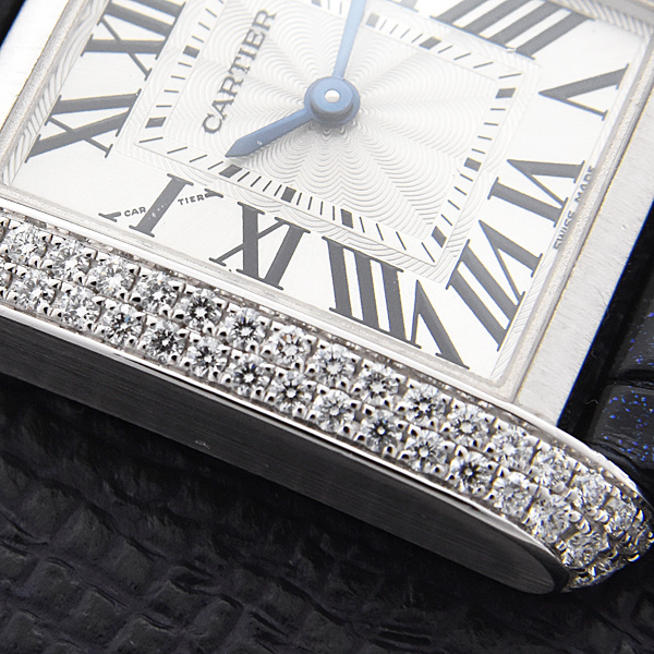 カルティエ 時計 レディース タンクアングレーズSM 2重ダイヤベゼル 電池式 ホワイトゴールド 750WG Cartier WT100015 中古