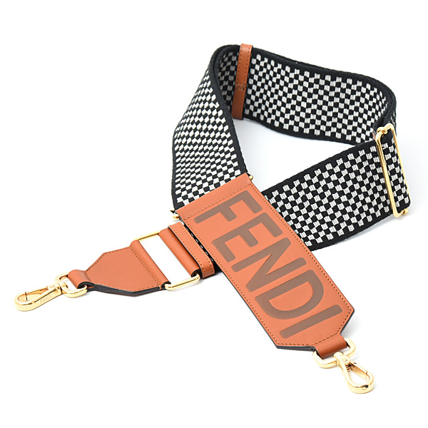 フェンディ ストラップ レディース ロゴ ショルダーストラップ ブラック ブラウン キャンバス カーフ FENDI 8AV156 中古