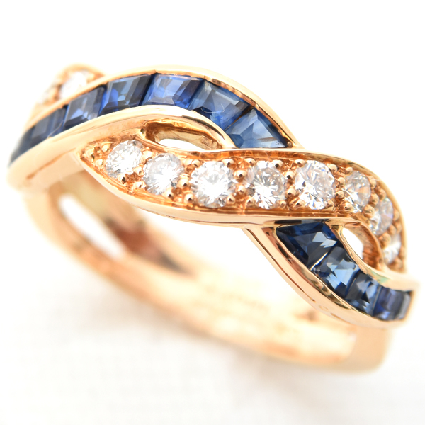 ティファニー 指輪 レディース サファイア ダイヤ ツイスト リング 11号 イエローゴールド TIFFANY 750YG 中古